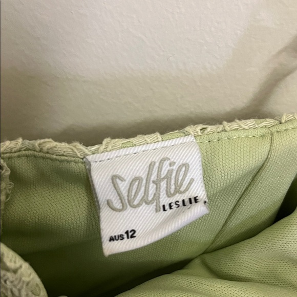 Selfie Leslie Pale Green Lace Mini Dress with Tie Detail - Picture 2 of 5